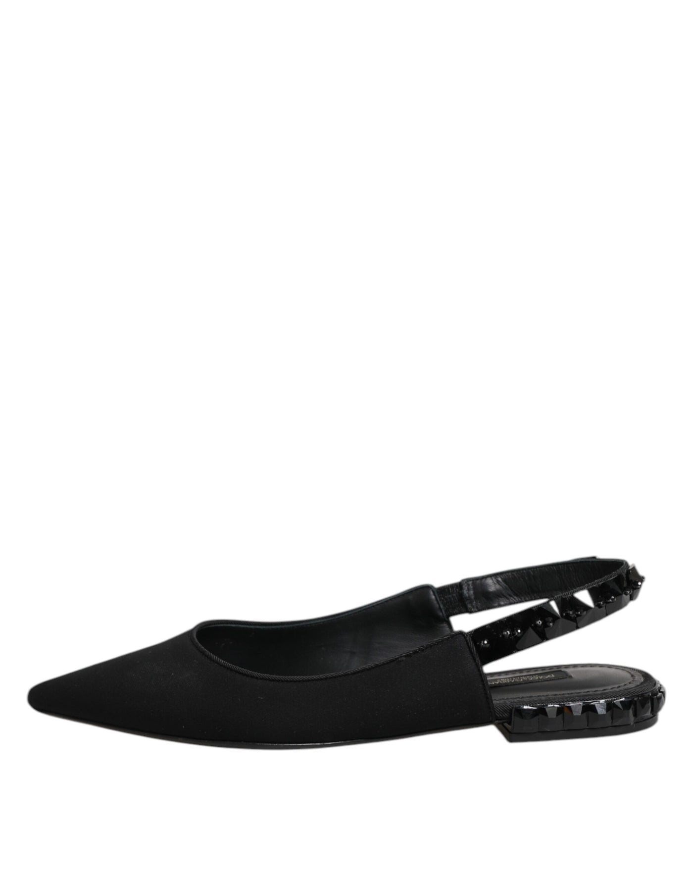 Dolce & Gabbana Black Crystal Charmeuse Slingback Shoes