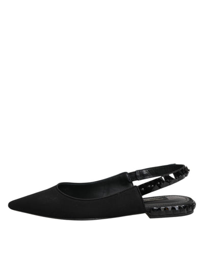 Dolce & Gabbana Black Crystal Charmeuse Slingback Shoes