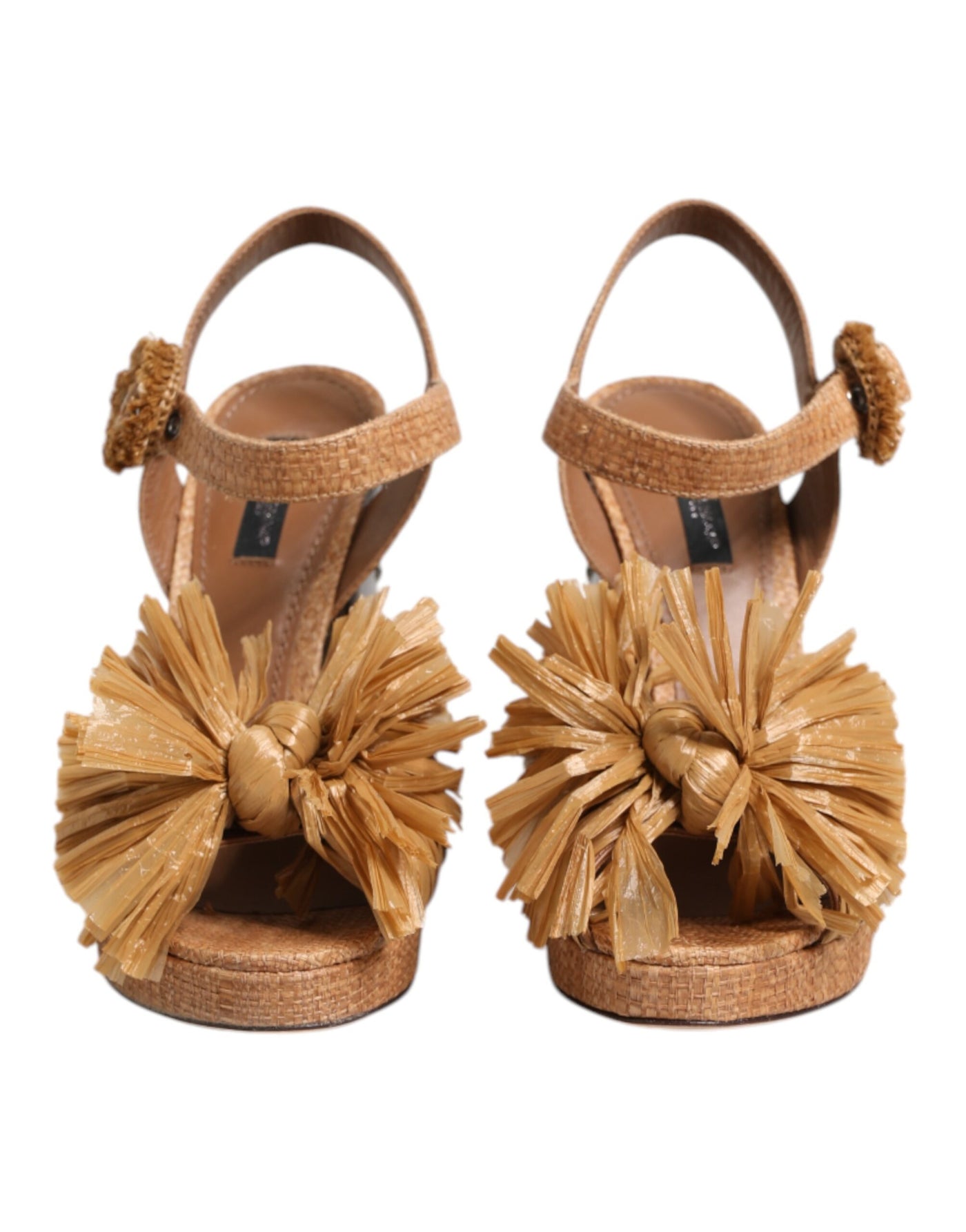 Dolce &amp; Gabbana Bruine Raffia Enkelband Kristallen Sandalen Schoenen