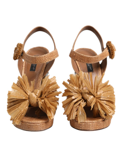Dolce &amp; Gabbana Bruine Raffia Enkelband Kristallen Sandalen Schoenen