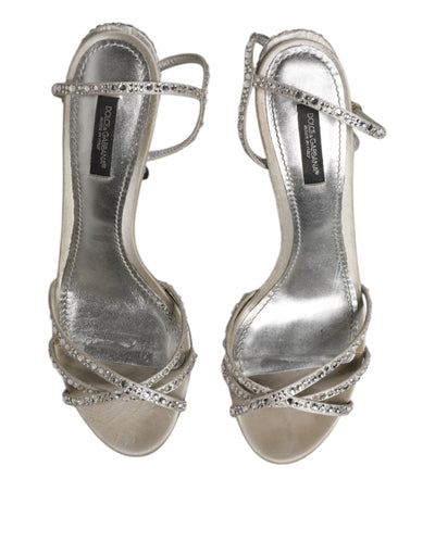 Dolce &amp; Gabbana Zilveren Strass Enkelband KEIRA Sandalen Schoenen