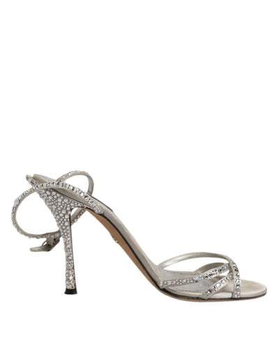 Dolce &amp; Gabbana Zilveren Strass Enkelband KEIRA Sandalen Schoenen