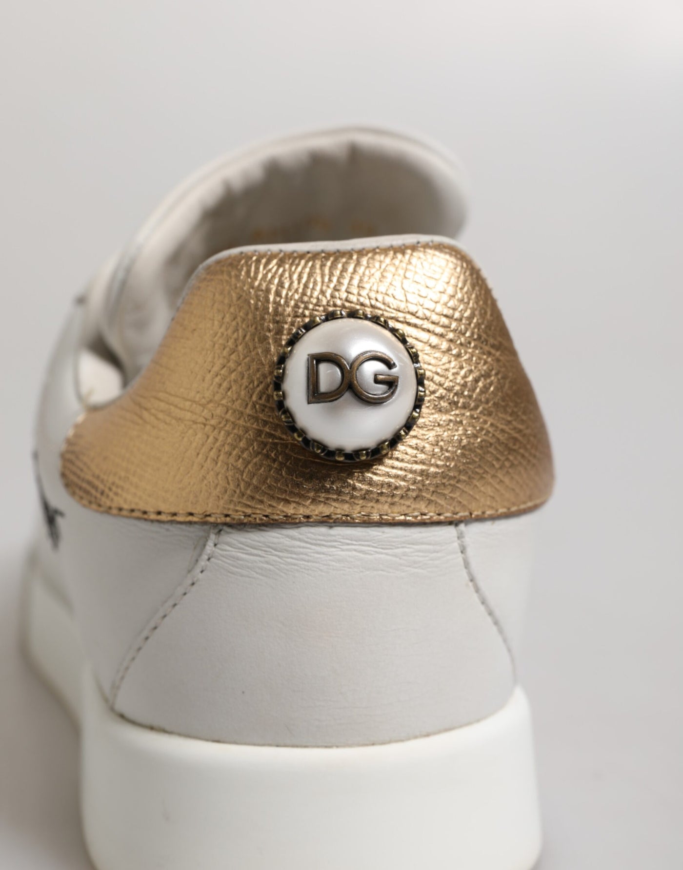 Dolce & Gabbana White Gold Leather Low Top Sneakers Shoes