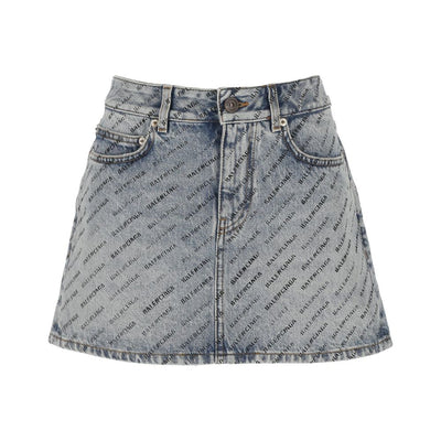 Balenciaga Logo Print Denim Rok