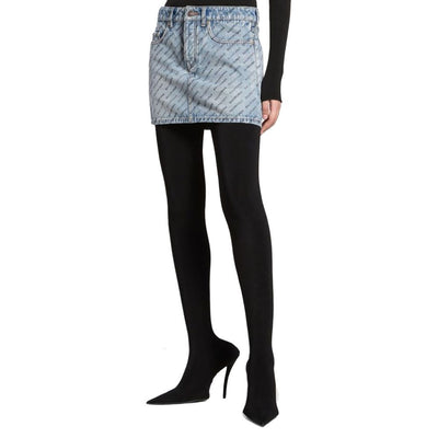 Balenciaga Logo Print Denim Rok