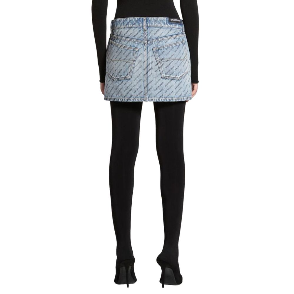 Balenciaga Logo Print Denim Rok