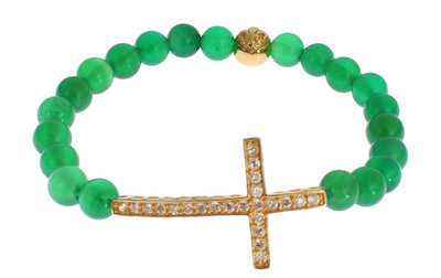 Nialaya Jade Stone Gold CZ Cross 925 Zilveren Armband