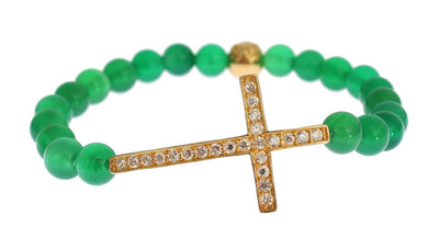 Nialaya Jade Stone Gold CZ Cross 925 Zilveren Armband
