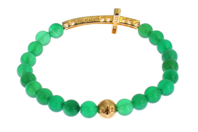 Nialaya Jade Stone Gold CZ Cross 925 Zilveren Armband