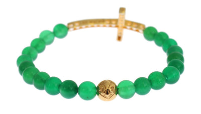 Nialaya Jade Stone Gold CZ Cross 925 Zilveren Armband