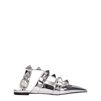Valentino Garavani Grijze Leren Platte Sandalen