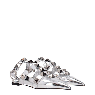 Valentino Garavani Grijze Leren Platte Sandalen