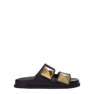 Valentino Garavani Zwarte Leren Pantoffels Sandalen