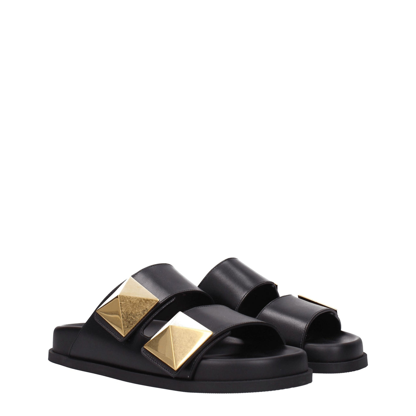 Valentino Garavani Zwarte Leren Pantoffels Sandalen