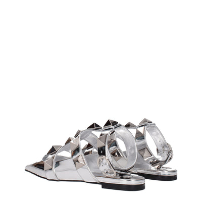 Valentino Garavani Grijze Leren Platte Sandalen