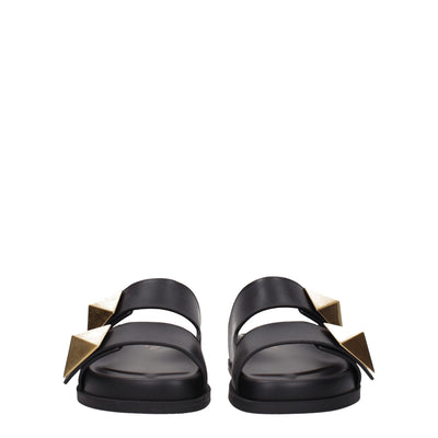 Valentino Garavani Zwarte Leren Pantoffels Sandalen