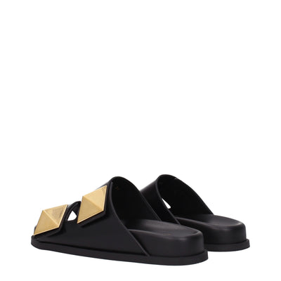 Valentino Garavani Zwarte Leren Pantoffels Sandalen