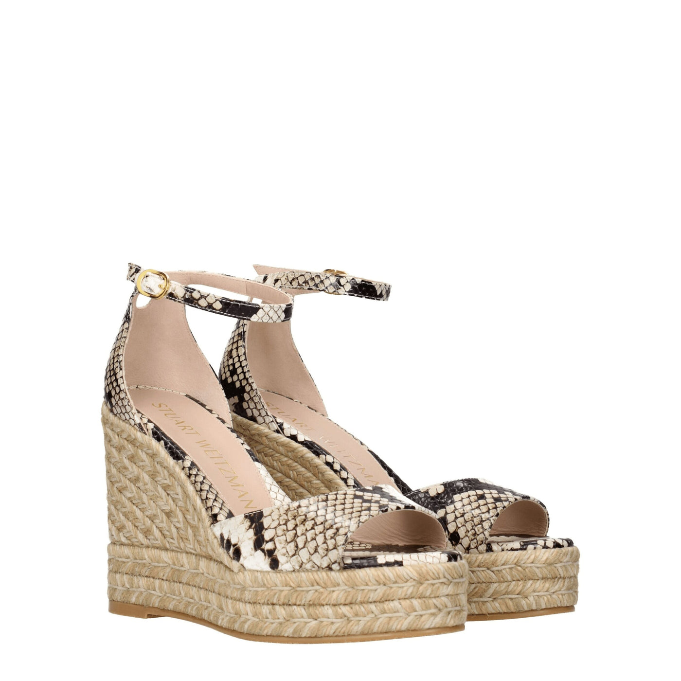 Stuart Weitzman beige leren sandalen met sleehak