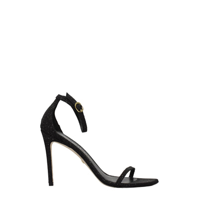 Stuart Weitzman Zwarte Kristallen Stiletto Hakken Sandalen
