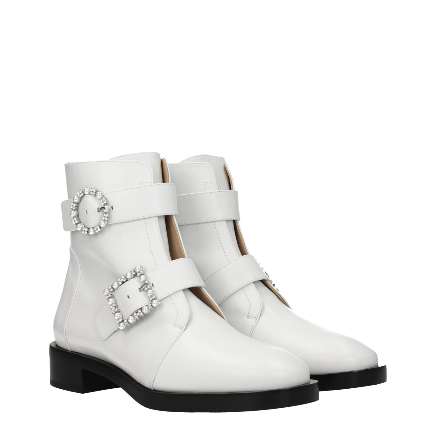 Stuart Weitzman witte leren enkellaarsjes