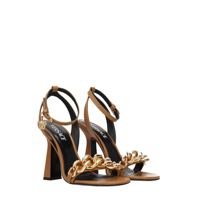 Versace Bruine Leren Stiletto Hakken Sandalen