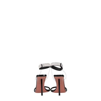 Amina Muaddi Black Crystals Stiletto Heels Sandals
