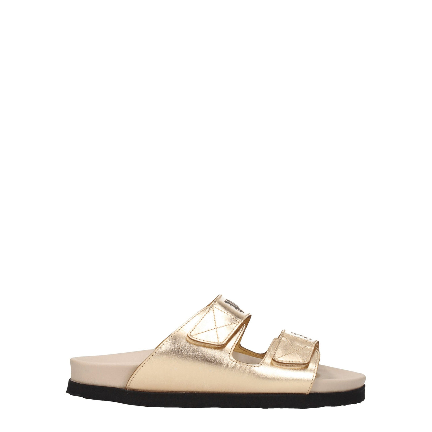 Palm Angels Gouden Leren Pantoffels Sandalen