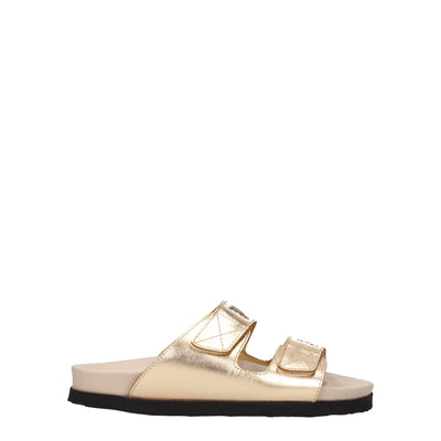 Palm Angels Gouden Leren Pantoffels Sandalen
