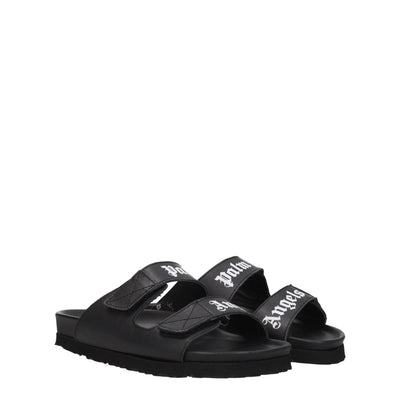Palm Angels Zwarte Leren Platte Sandalen