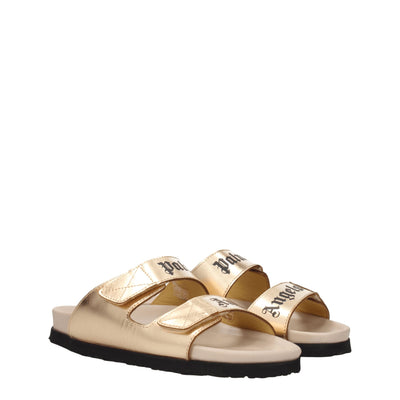 Palm Angels Gouden Leren Pantoffels Sandalen