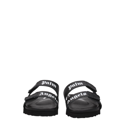 Palm Angels Zwarte Leren Platte Sandalen