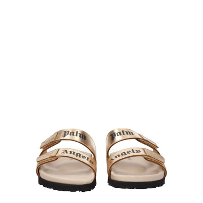 Palm Angels Gouden Leren Pantoffels Sandalen