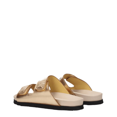 Palm Angels Gouden Leren Pantoffels Sandalen