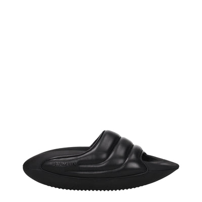 Balmain Zwarte Leren Pantoffels Sandalen