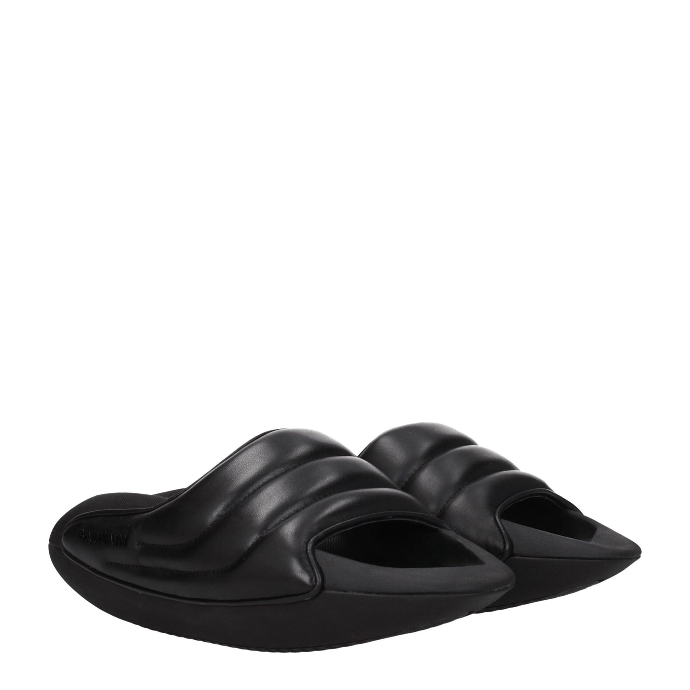 Balmain Zwarte Leren Pantoffels Sandalen