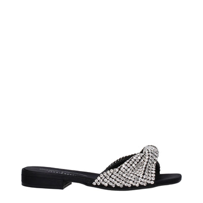 Sergio Rossi Zwarte Satijnen Pantoffels Sandalen