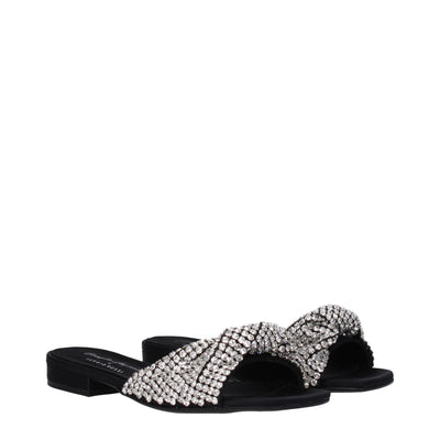 Sergio Rossi Zwarte Satijnen Pantoffels Sandalen