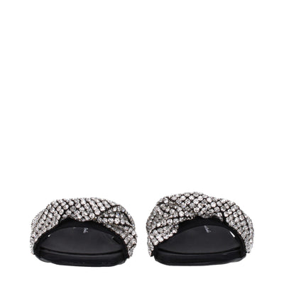 Sergio Rossi Zwarte Satijnen Pantoffels Sandalen