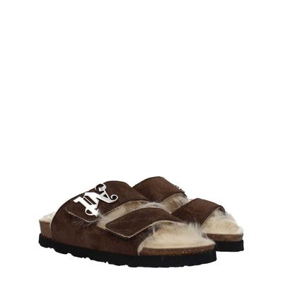 Sandales chaussons en cuir marron Palm Angels