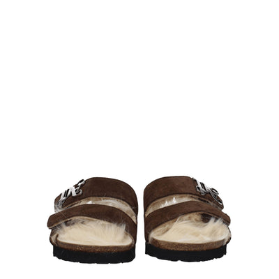 Sandales chaussons en cuir marron Palm Angels