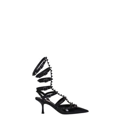 Sandales à talons aiguilles en cuir noir Valentino Garavani