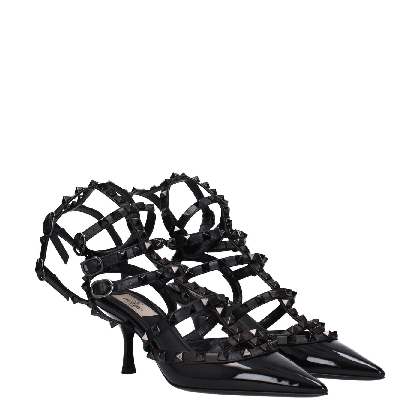 Sandales à talons aiguilles en cuir noir Valentino Garavani