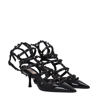 Sandales à talons aiguilles en cuir noir Valentino Garavani