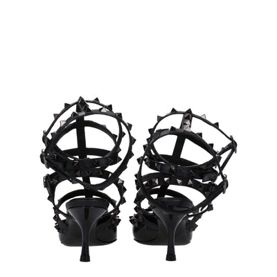 Sandales à talons aiguilles en cuir noir Valentino Garavani