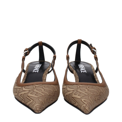 Versace Beige Fabric Mid Heel Pumps