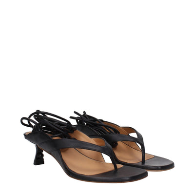 Off-White Black Leather Flip-Flop Sandals