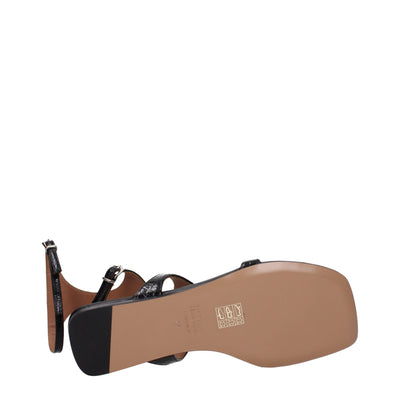 Paris Texas Black Leather Flip-Flop Sandals