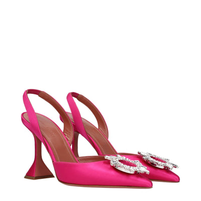 Amina Muaddi Pink Satin High Heel Pumps