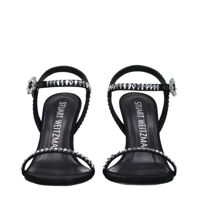 Stuart Weitzman Black Satin Stiletto Heels Sandals