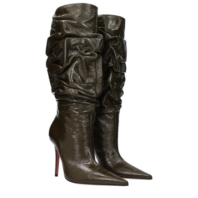 Amina Muaddi Green Leather High Heel Boots